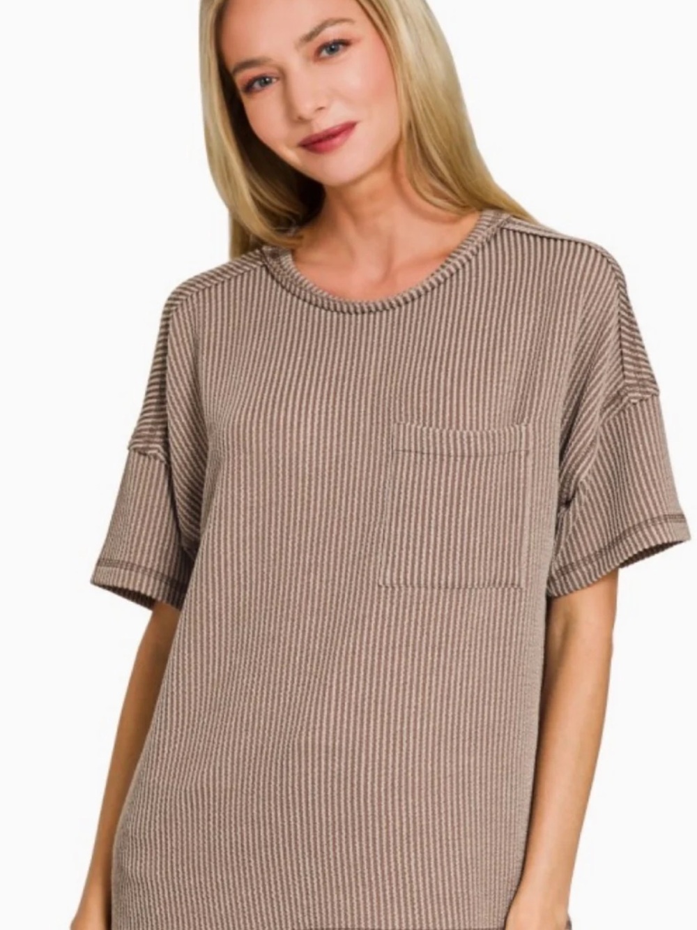 NWOT Women’s Zenana Mocha Raised Rib Expose Seam Top, size Medium